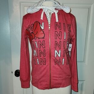 NWT Disney Minnie Mouse Red and White Zip Up Hoodie Sweatshirt